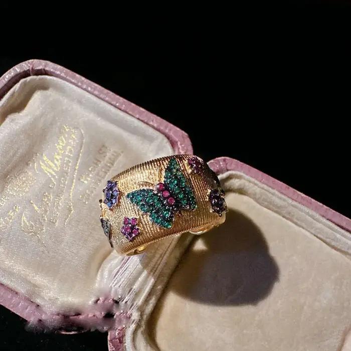 Bague en pierres précieuses Mojito ORY pour femme, plaqué or 18 carats, papillon étendu, vintage