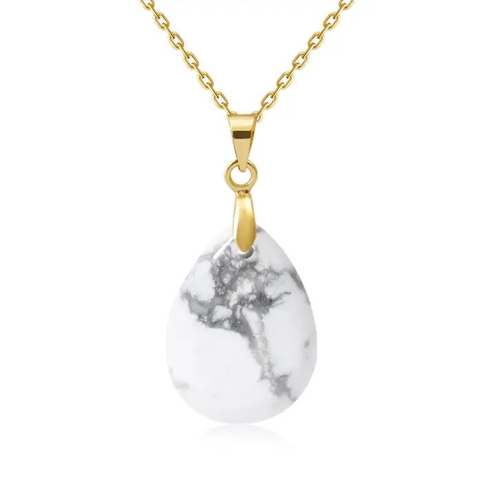 Nouveau Pendentif Goutte d'Eau en Pierre Naturelle et Cristal