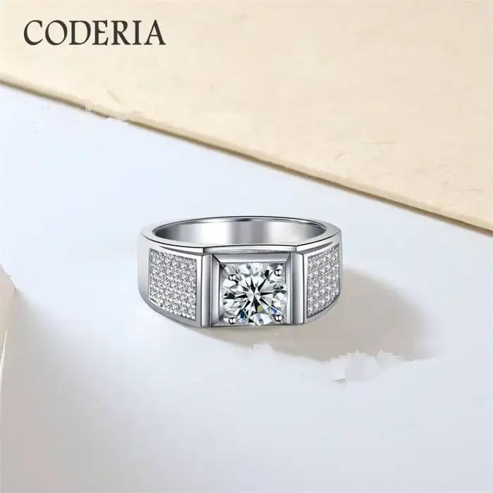 Bague en argent Sterling 925 véritable pour hommes, plaqué or blanc 18 carats, couleur D VVS1, diama