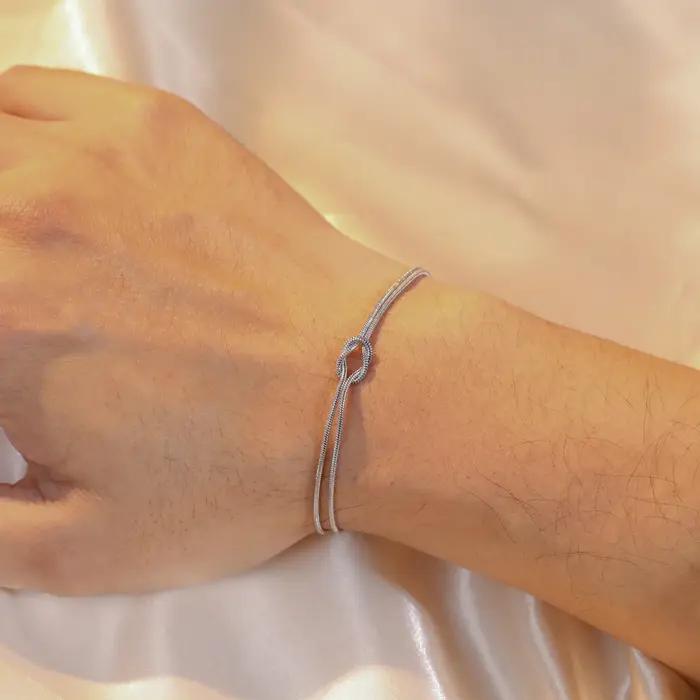 Bracelet Double Chaîne Serpent Nœud d'Amour Acier inoxydable Couleur Or Bracelets Ajustables Femmes Hommes Couple Bijoux Minimalistes