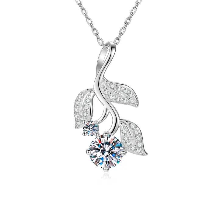 Collier Tulipe en Argent Sterling S925 pour Femme, Pendentif Moissanite Premium, Chaîne Ras du Cou,