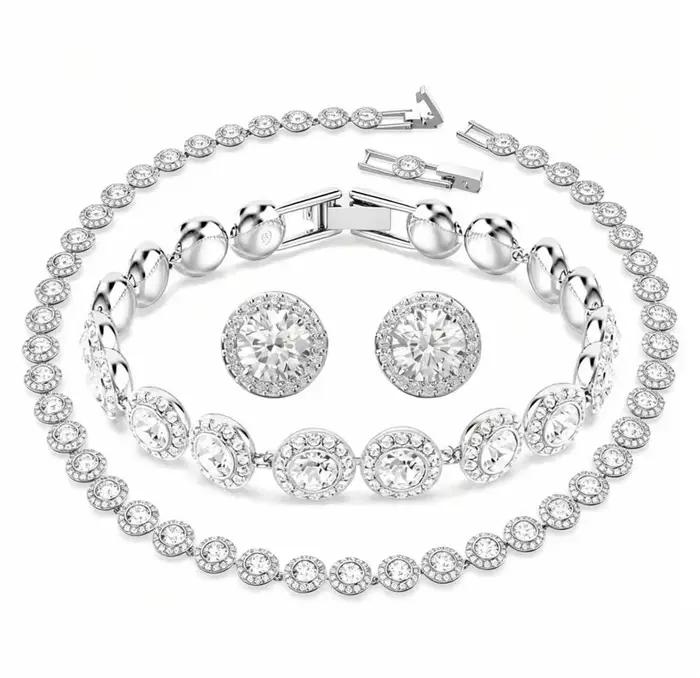 Ensemble de collier, bracelet et boucles d'oreilles en zircon classique de haute qualité, argent S925, cadeau, fête, couple, anniversaire
