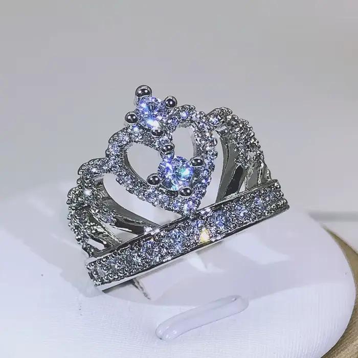 Bague couronne fantaisie en argent 925 pour femmes