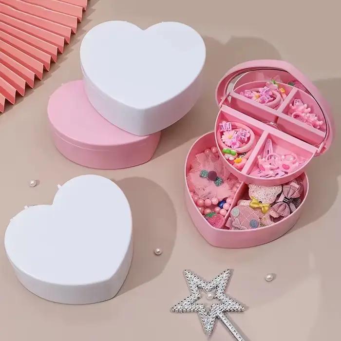 Boîte de rangement de bijoux en forme de cœur pour filles