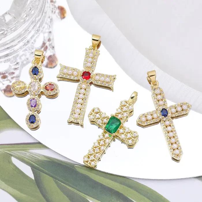 Juya – breloques créatives croix chrétienne en plaqué or véritable 18K pour Talisman fait à la main