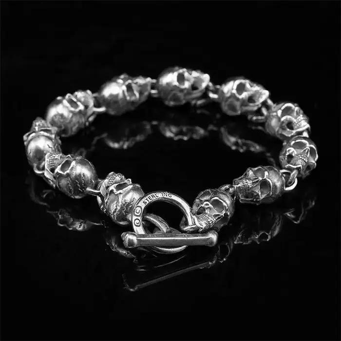 Bracelet de moto en argent S925 style gothique américain fait main vintage punk bijoux squelette pour homme et femme occasions spéciales