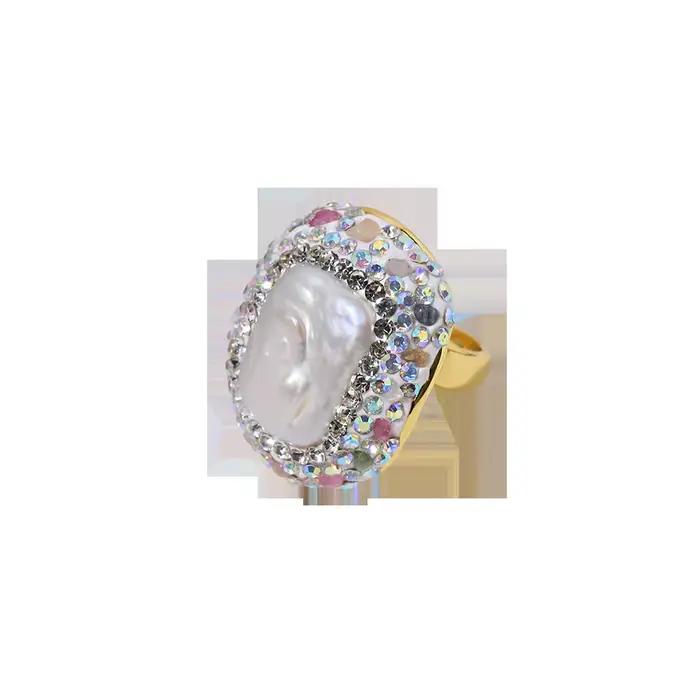 Bague en tourmaline incrustée de perles baroques pour femme, mode personnalisée, élégante, luxe, sim