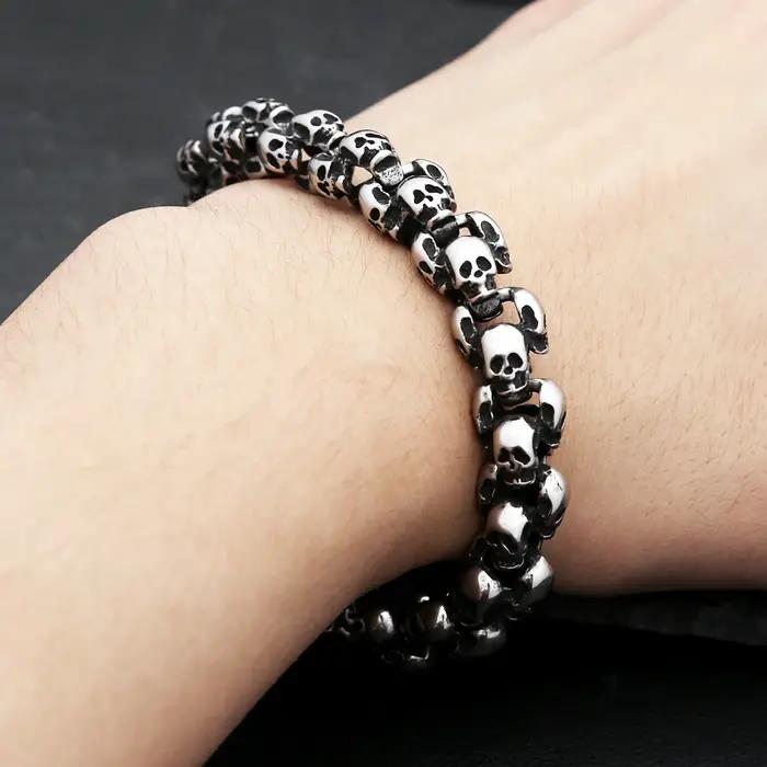 Bracelet tête de mort gothique vintage pour homme