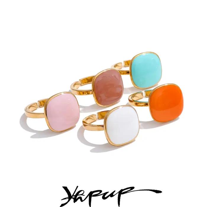 Yhpup – bague carrée réglable en acier inoxydable plaqué PVD doré 18 carats