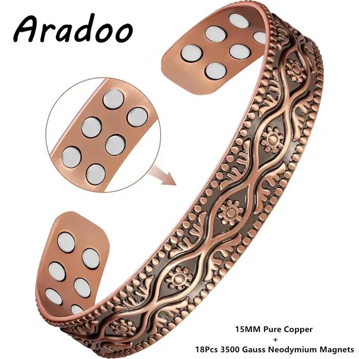 ARADOO – Bracelet manchette magnétique en cuivre pur