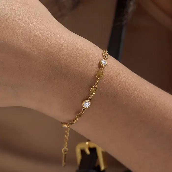 Bracelet chaîne plaqué or 18 carats pour femme, en acier inoxydable, multi-zircon, sans ternissement, empilable