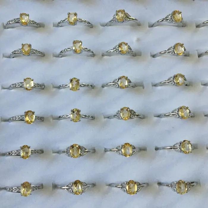 5 anneaux 10 anneaux AKAC environ 5*7mm quartz citrine naturel femmes bague réglable envoyer au hasa