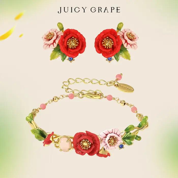 JUICY GRAPE – ensemble de bijoux en forme de fleur de coquelicot rouge pour femmes