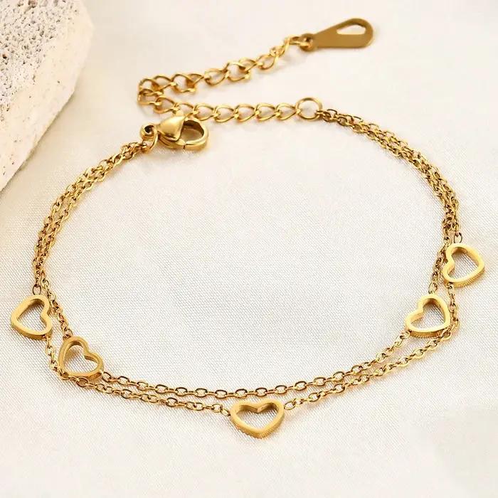 Kolmnsta – Bracelets Double couche en forme de cœur creux pour femmes et filles