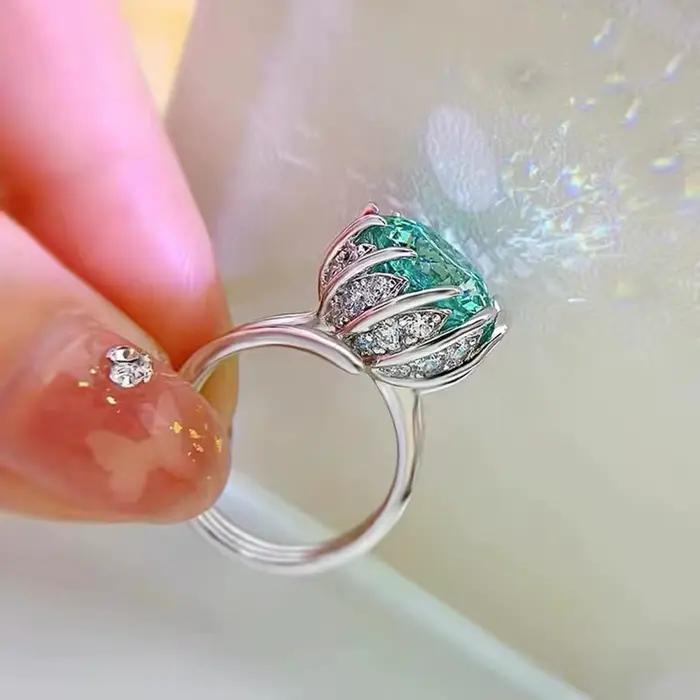 BXINY 3/5CT bague Moissanite verte 925 en argent Sterling fleur de Lotus diamant de laboratoire pour les femmes bracelet de mariage bijoux fins cadeau avec GRA