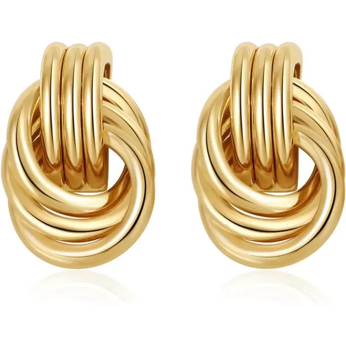 Boucles d'oreilles à nœud plaquées or 14 carats hypoallergéniques pour femmes élégantes occasions spéciales mode moderne