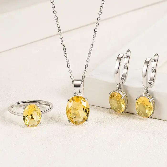 LIHONG 925 ensembles de bijoux en argent Sterling pour les femmes Ellipse Zircon bague collier boucles d'oreilles accessoires de luxe offres de livraison gratuite