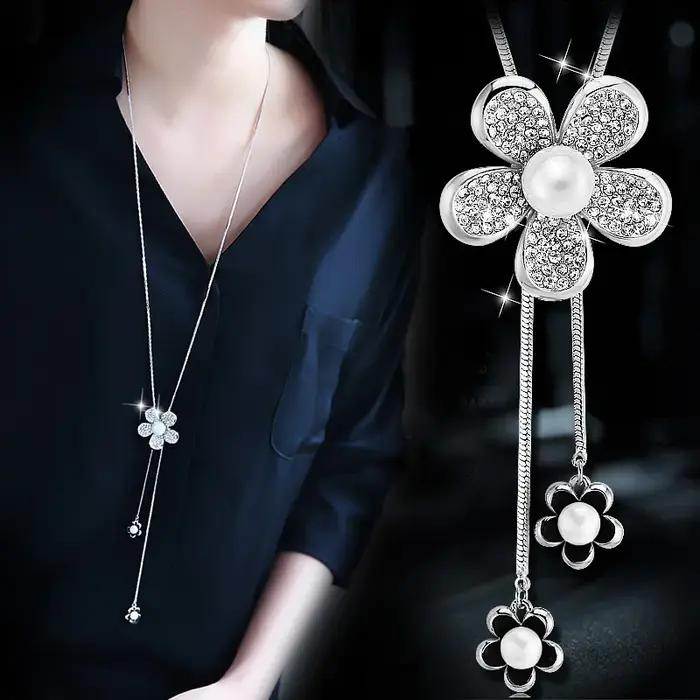 Mode femmes Collier Femme cristal Long