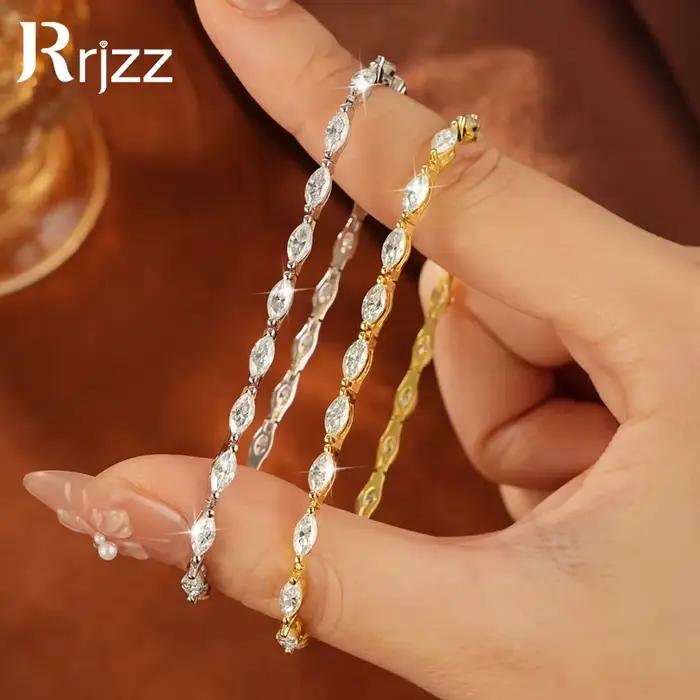 Rrjzz – Bracelet en moissanite de luxe pour femme, coupe marquise, couleur D, 3x6mm, 7 pouces (17,8 cm), chaîne, bijoux de fiançailles, cadeaux