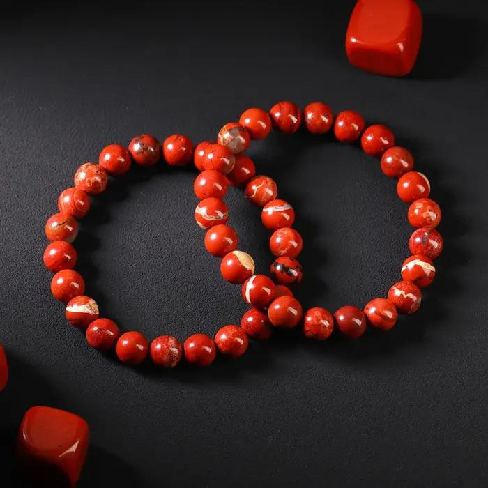 Bracelet en pierre naturelle de jaspe rouge pour femmes et hommes