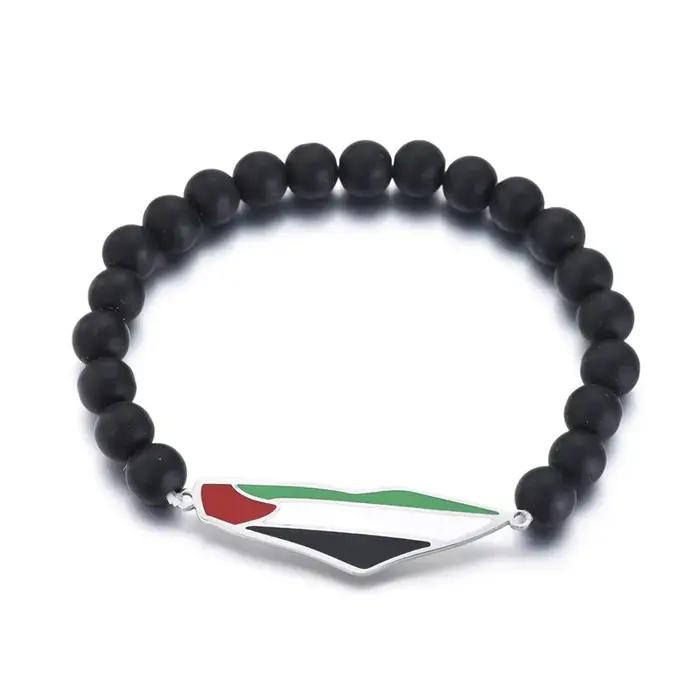 HNSP Palestine Bracelet de perles pour hommes chaîne à main en acier inoxydable Palestine carte drap