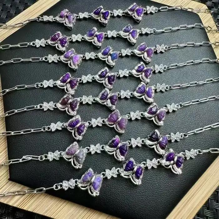 Unité un Bracelet 925 argent avec spécial cristal Sugilite naturel papillon sculpture Bracelet pour