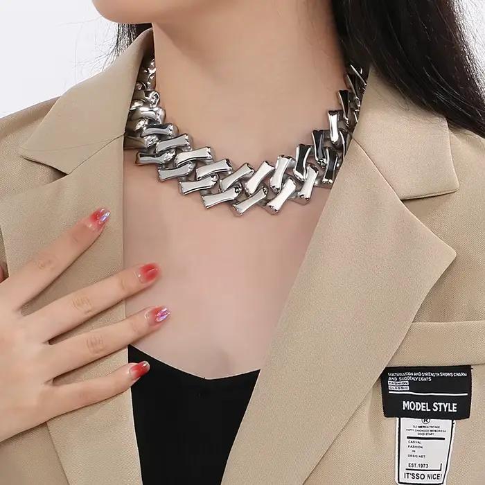 Kalen ChimLager-Tour de cou en acier inoxydable pour hommes et femmes, collier cubain, bijoux de document en or brillant, cadeau personnalisé, punk