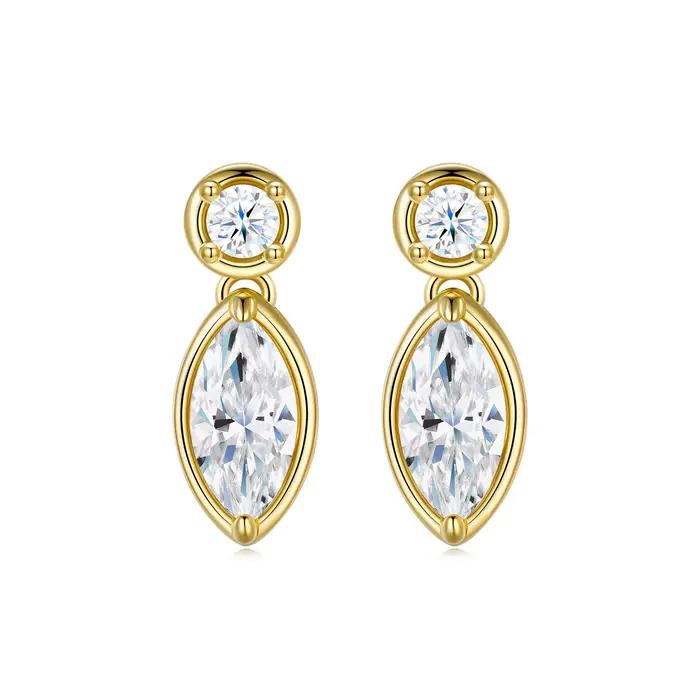 Superbes boucles d'oreilles Double Moissanite taille Marquise couleur D 2CT