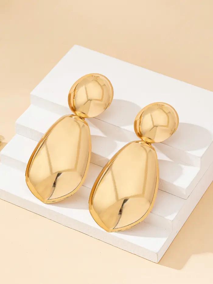Boucles d'oreilles dorées en forme de goutte d'eau avec double boule sculpturale pour femmes style hip-hop rock occasions spéciales