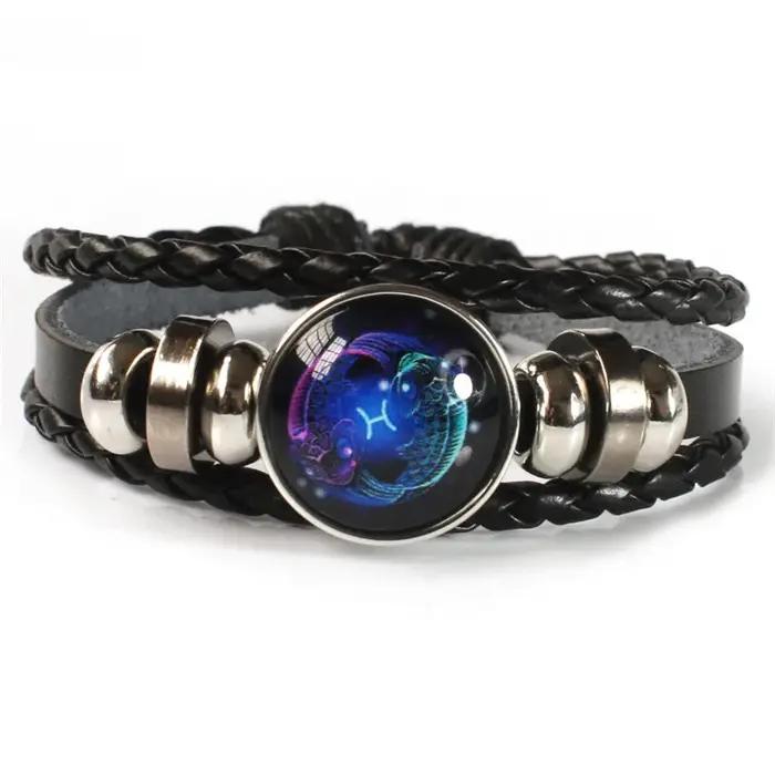 12 signes du zodiaque Constellation charme Bracelet lumineux hommes femmes mode multicouche tissage
