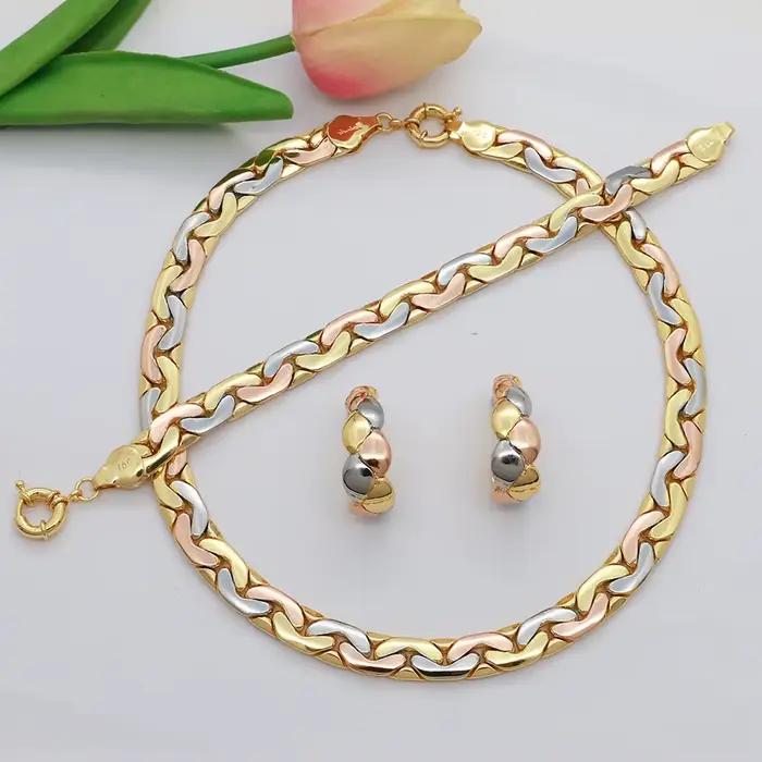 Ensemble de bijoux brésiliens plaqués or 18 carats, collier, Bracelet, boucles d'oreilles, couleur or de haute qualité, adaptés à un usage quotidien, Banquet