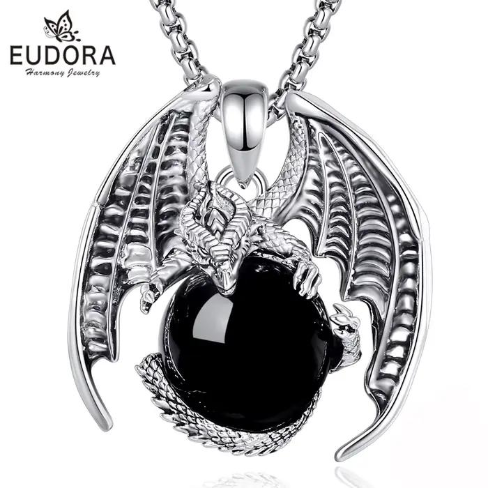 Pendentif obsidienne dragon punk avec chaîne en acier inoxydable pour femme et homme, bijou énergétique à offrir pour occasions spéciales