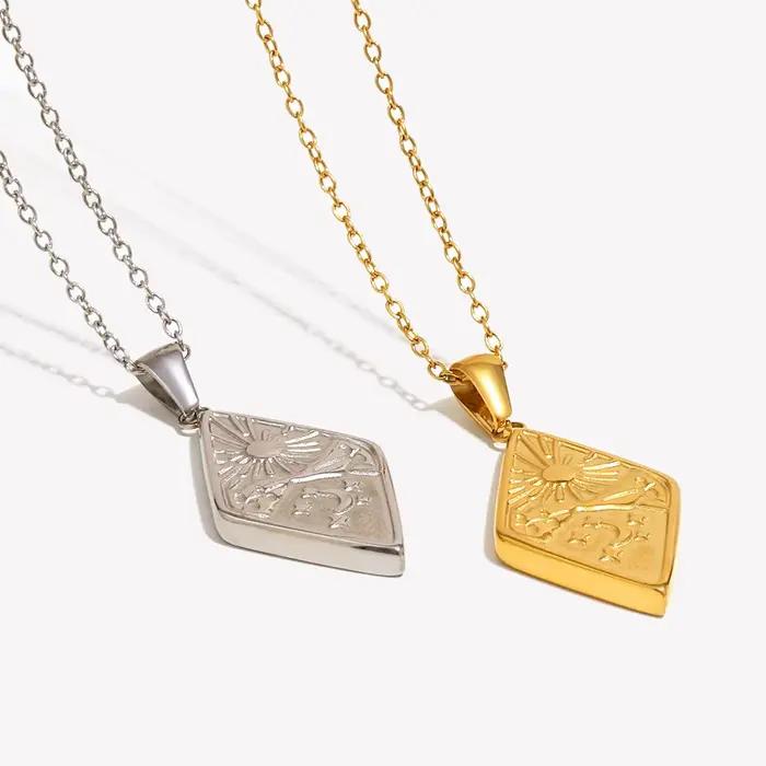 E.B.belle – collier avec pendentif en forme de losange plaqué or 18 carats, en acier inoxydable, étanche, à la mode, bijoux uniques pour femmes