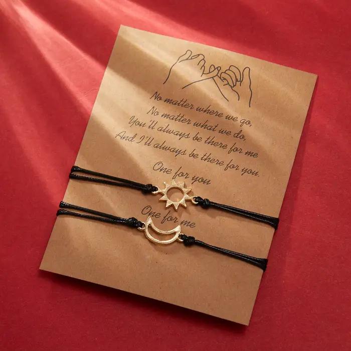 Ensemble de Bracelets soleil lune, Bracelet en corde tissée réglable fait à la main pour Couple, femmes, hommes, filles et garçons, cadeau de saint valentin