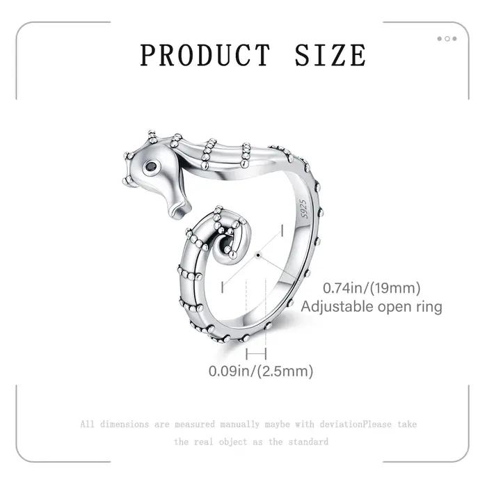 Bague ouverte en argent sterling 925 motif hippocampe réglable pour femmes bijou animal marin élégant pour occasions spéciales cadeau