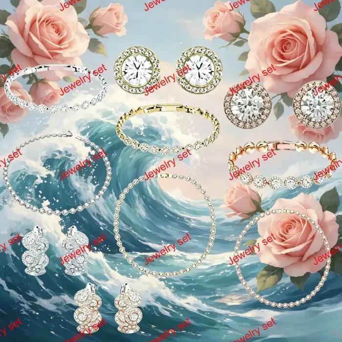 Nouveauté 2026 : Parure de bijoux assortie (bracelet, boucles d'oreilles, collier) - Collier, boucles d'oreilles et bracelet en cristal cœur marin haut de gamme, idéal pour les soirées