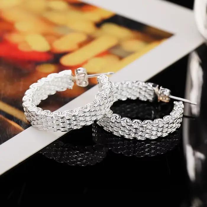 Boucles d'oreilles en argent Sterling 925, boucles d'oreilles en maille à la mode, cadeaux de bijoux pour les fêtes pour femmes