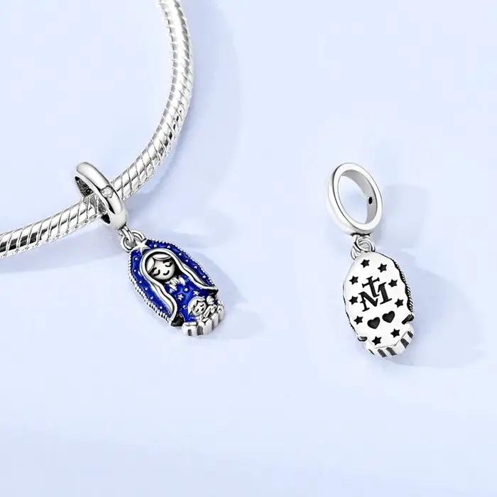 Breloques en argent 925 Saint François Cheval Croix Lumineuse Perles Notre-Dame Pendentif Compatible Bracelets Originaux Femme Bijoux DIY Cadeaux
