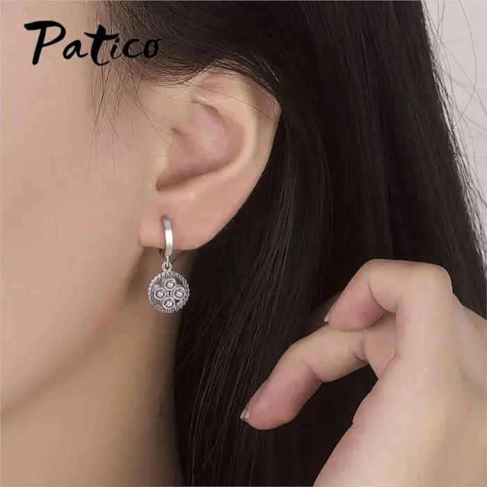 Boucles d'oreilles pendantes géométriques en argent sterling 925 avec zircon cubique, bijoux pour fe