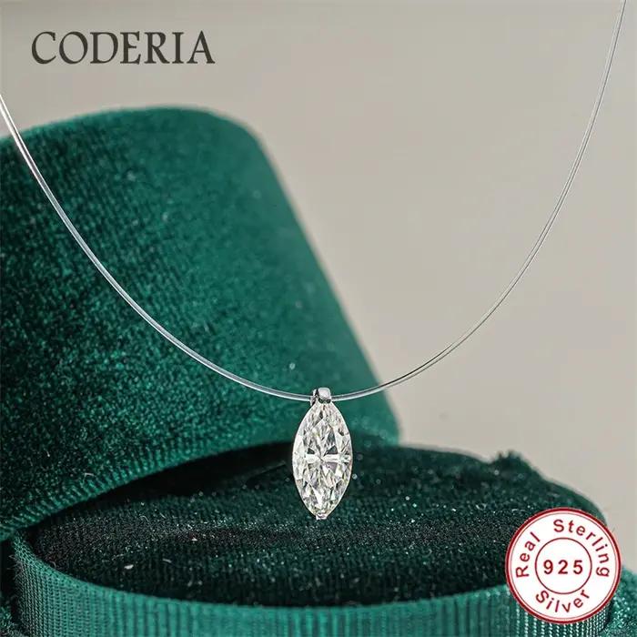 Collier Invisible Moissanite taille Marquise 1CT, pendentif en argent Sterling 100% 925 pour femmes,