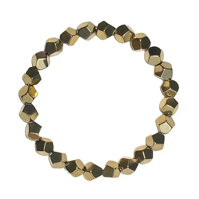 Bracelet en perles de pyrite naturelle facettées élastique pour richesse et chance bijou de guérison énergétique cadeau pour homme femme occasions spéciales