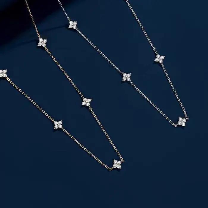 Magnifique collier chaîne en Zircon incrusté de fleurs à quatre feuilles pour femmes