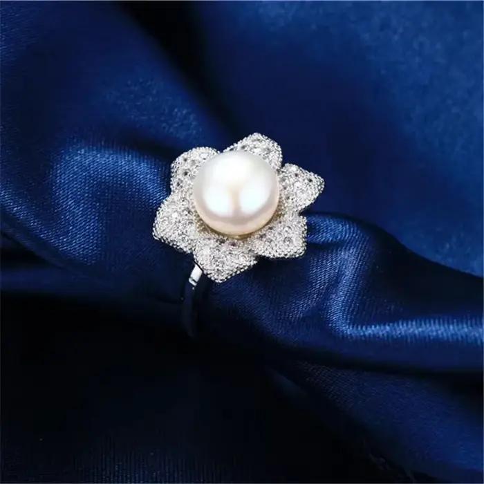 YWYC 100% véritable perle de culture d'eau douce bague mode 925 en argent Sterling fleur Zircon cristal
