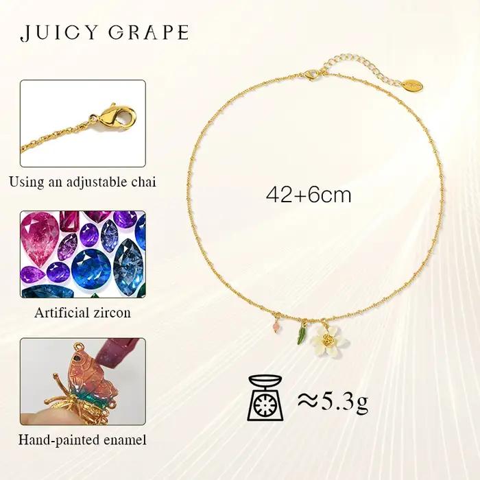Collier juteux de raisin et jonquille – Pendentif fleur en émail fabriqué à la main en plaqué or 18 carats | Bijoux de