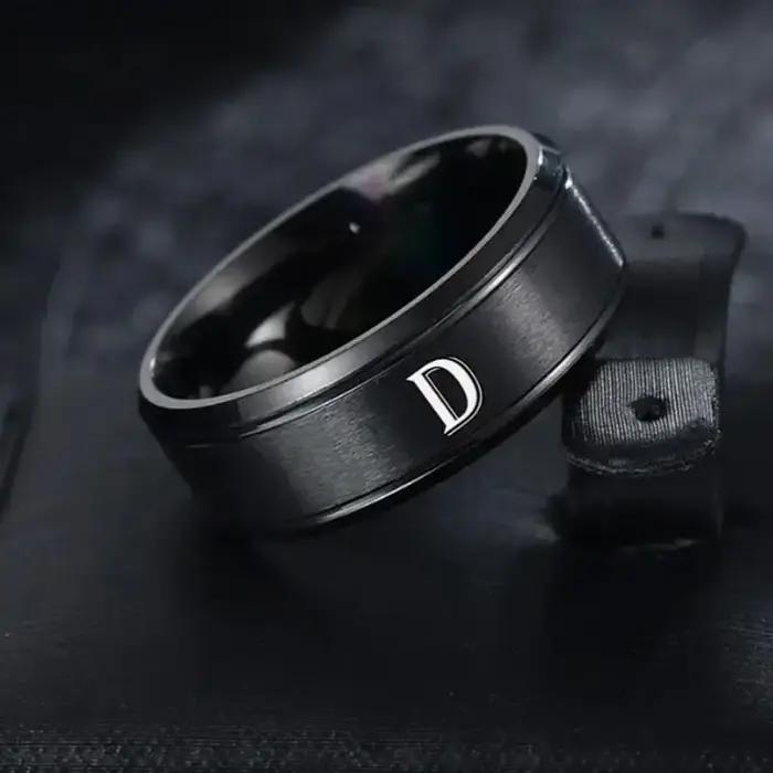 Bague à 26 lettres anglaises avec Double bords biseautés