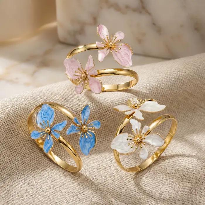Bracelet ouvert élégant en émail fleuri pour femmes