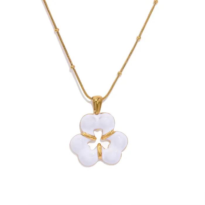 Collier trèfle pour femme, pendentif porte-bonheur, plaqué or 18 carats, acier inoxydable hypoallerg