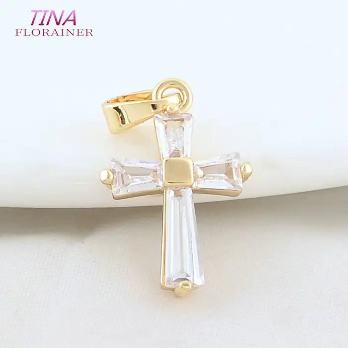 6 pièces de pendentifs croix en laiton couleur or 14K avec zircon, 12*18MM, pour la fabrication de colliers, boucles d'oreilles et accessoires de bijoux