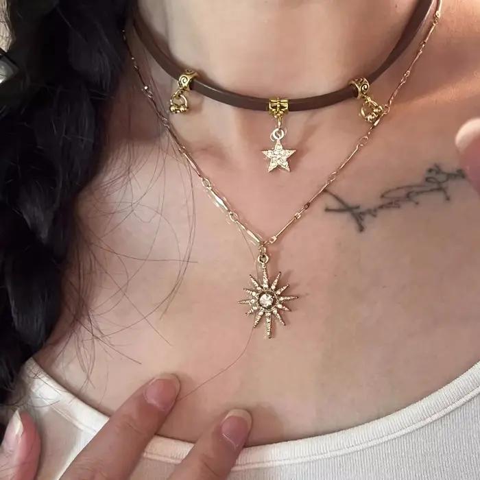 Maillard – collier avec pendentif à rivets en Faux cuir marron pour femmes, mode Y2K gothique multic