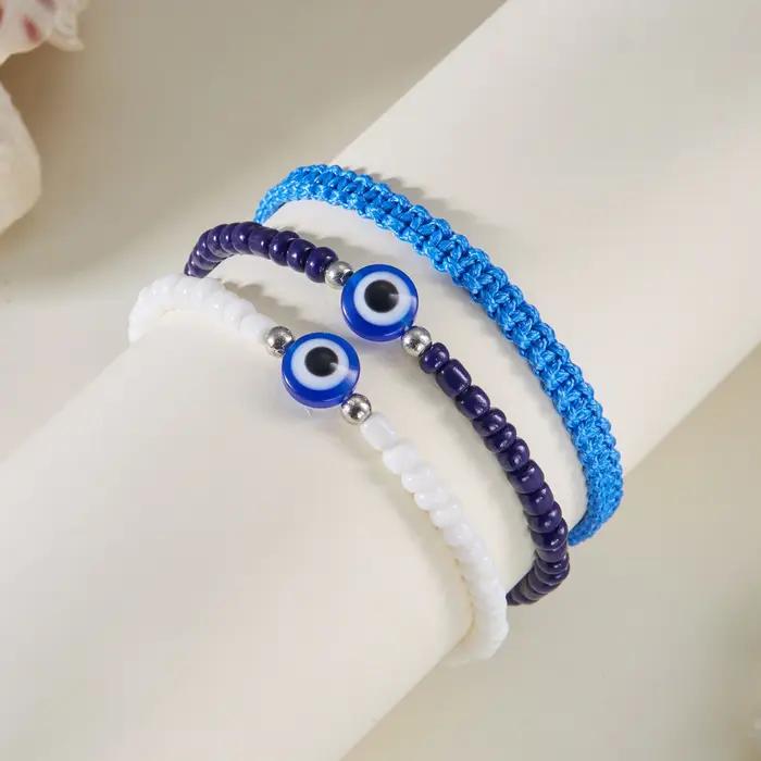 Lucky Evil Eye-Ensemble de bracelets de perles de riz réglables pour femmes et hommes